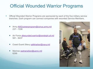 Official Wounded Warrior Programs
 Official Wounded Warrior Programs are sponsored by each of the five military service
b...
