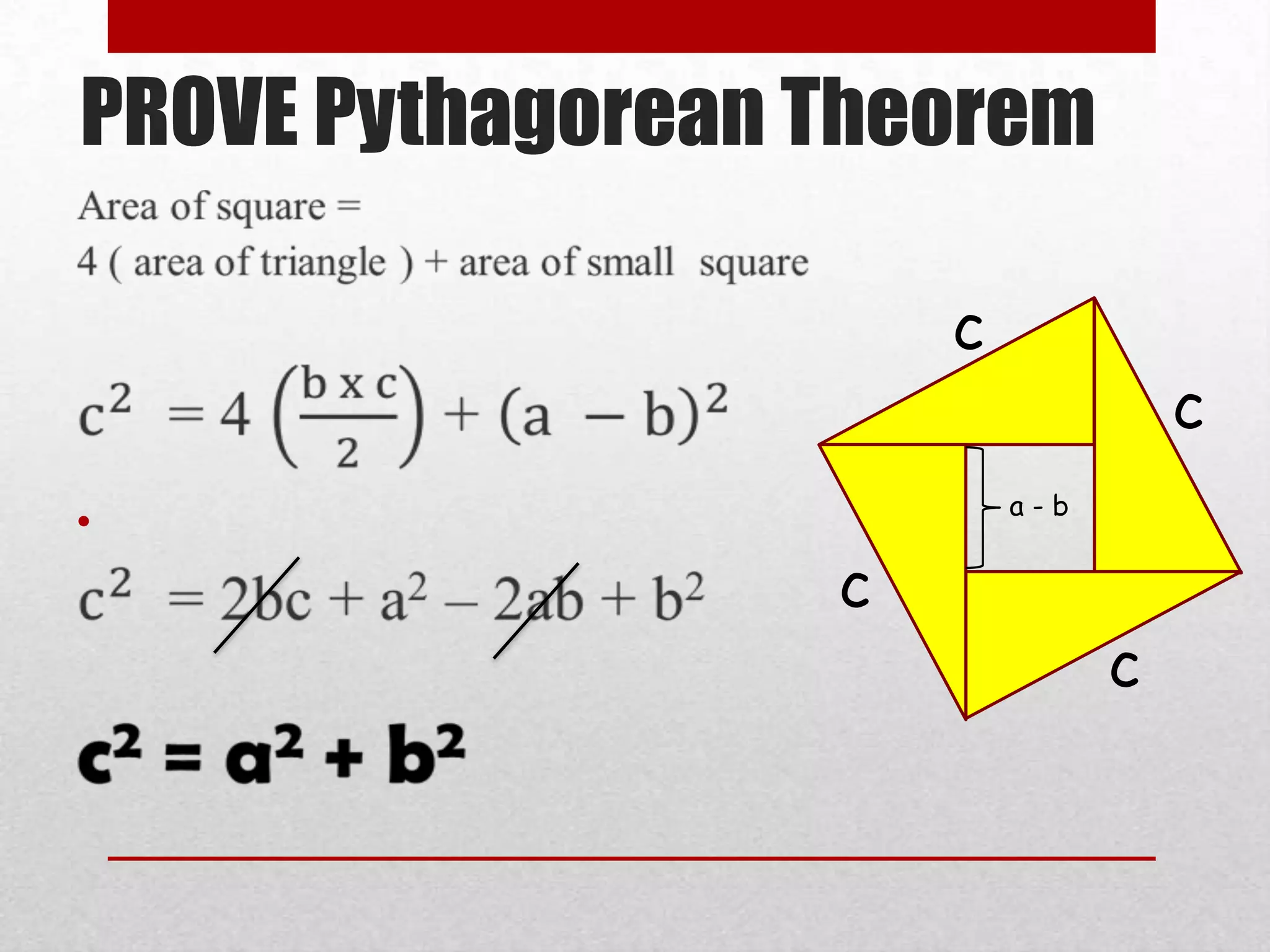 PROVE Pythagorean Theorem
c
c
a-b
•
c
c