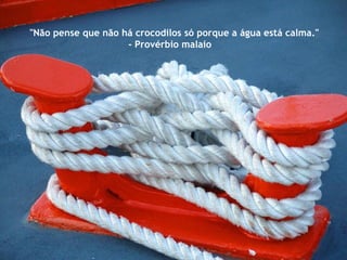 "Não pense que não há crocodilos só porque a água está calma." - Provérbio malaio  