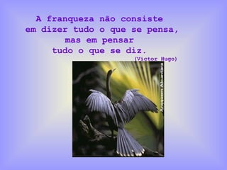 A franqueza não consiste  em dizer tudo o que se pensa, mas em pensar  tudo o que se diz.  (Victor Hugo)   