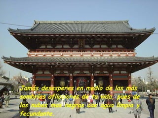 Jamás desesperes en medio de las más  sombrías aflicciones de tu vida, pues de las nubes mas negras cae agua limpia y fecundante. 