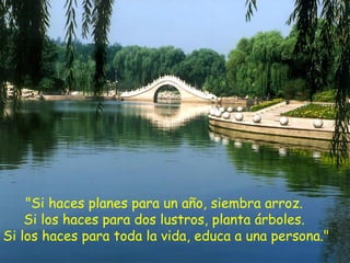 "Si haces planes para un año, siembra arroz.  Si los haces para dos lustros, planta árboles.  Si los haces para toda la vida, educa a una persona." 