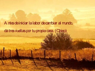 Antes de iniciar la labor de cambiar al mundo, da tres vueltas por tu propia casa. (Chino) 