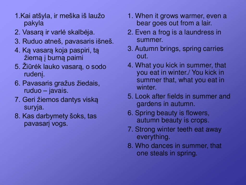 The Seasons proverbs and riddles