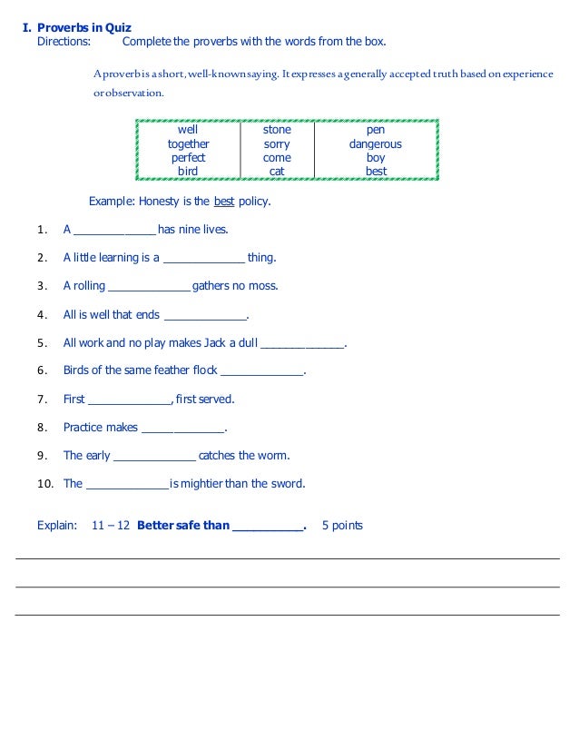 Proverbs and subject verb agreement quiz