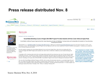 Press release distributed Nov. 8 Source: Business Wire, Nov. 8, 2010 