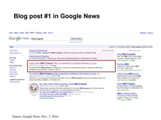 Blog post #1 in Google News Source: Google News, Nov. 7, 2010 