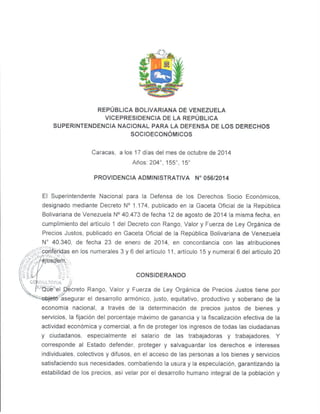 Providencia administrativa adecuacion de precios justos estacionamientos y garajes publicos