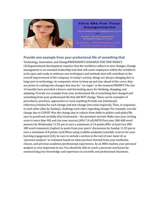 Provide one example from your professional life of something that.docx