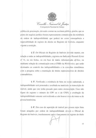 Provimento nº39 - Indisponibilidade de Bens