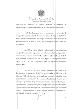 Provimento nº39 - Indisponibilidade de Bens