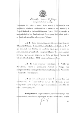 Provimento nº39 - Indisponibilidade de Bens