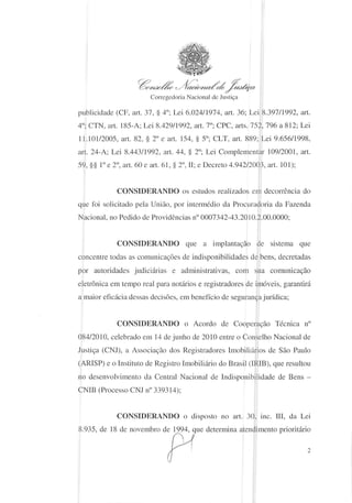 Provimento nº39 - Indisponibilidade de Bens