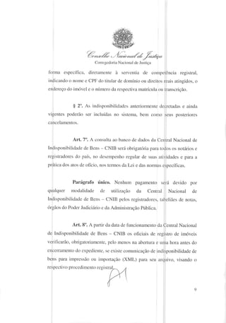 Provimento nº39 - Indisponibilidade de Bens