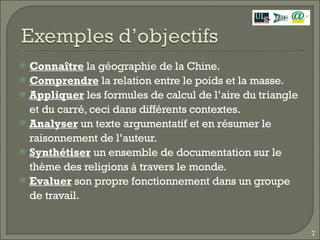 Connaître  la géographie de la Chine. Comprendre  la relation entre le poids et la masse. Appliquer  les formules de calcul de l’aire du triangle et du carré, ceci dans différents contextes. Analyser  un texte argumentatif et en résumer le raisonnement de l’auteur. Synthétiser  un ensemble de documentation sur le thème des religions à travers le monde. Evaluer  son propre fonctionnement dans un groupe de travail. 