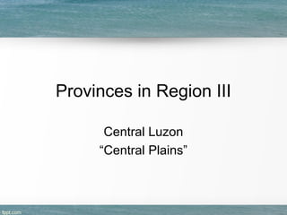 Provinces in Region III
Central Luzon
“Central Plains”
 