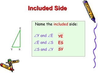 Name the  included  side:  Y and   E  E and   S  S and   Y Included Side YE ES SY S Y E 