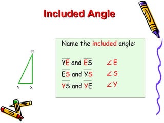 Name the  included  angle: Y E  and  E S E S  and Y S Y S and  Y E Included Angle    E    S    Y S Y E 