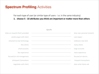 Spectrum Proﬁling Activities
For  each  type  of  user  (or  similar  type  of  users  -­‐  i.e.  in  the  same  industry)...