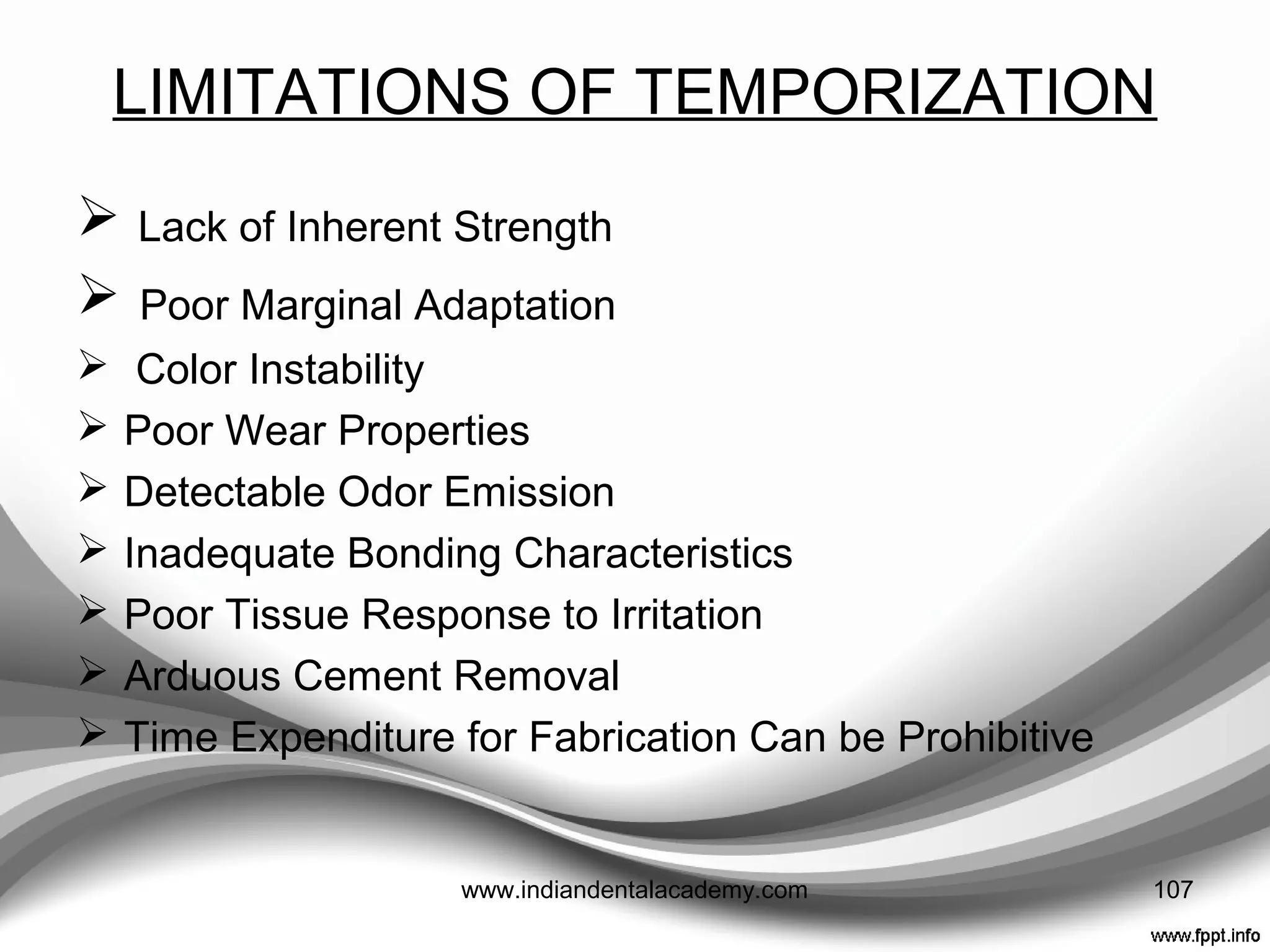 CAD- CAM,CT Imaging & Immediate
provisionalization
• A working master model of the soft tissue anatomy can
be generated stereolithographically from the computer
data. This model incorporates detail of implant
orientations allowing construction of surgical stent and
temporary immediate load prosthesis.
• CT denture can be seated accurately onto the master
model to provide an index and occlusal guide for tooth
positions during the construction of an accurate
temporary immediate load prosthesis which is built
around known implant positions and axes.
British Dental Journal 2008; 204: 377-381107www.indiandentalacademy.com
 