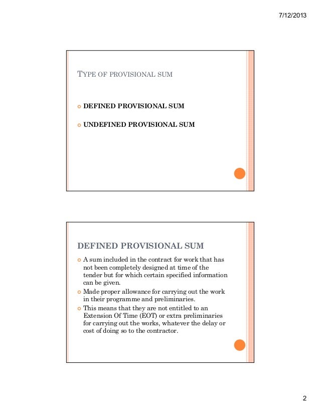 Provisional sum prime cost sum