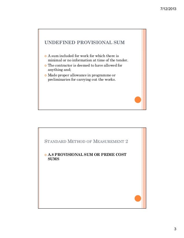 Provisional sum prime cost sum