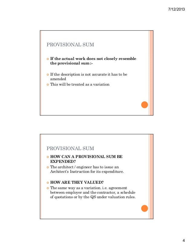 Provisional sum prime cost sum