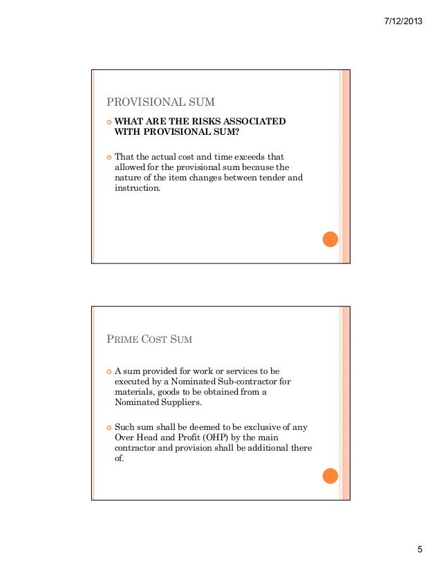 Provisional sum prime cost sum