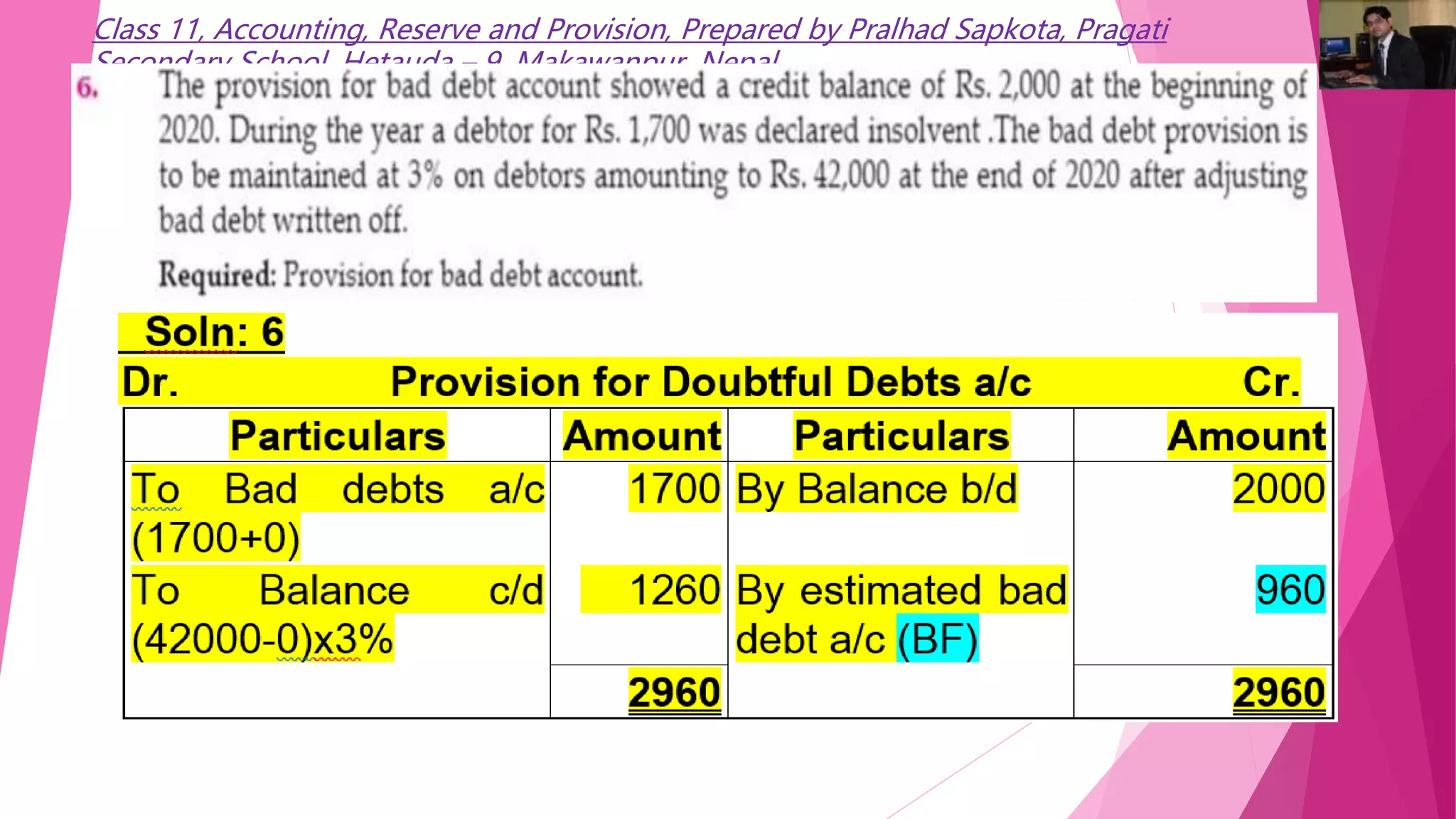Class 11-Account, Provision for bad debt account solution | PPTX