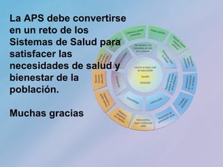 19
La APS debe convertirse
en un reto de los
Sistemas de Salud para
satisfacer las
necesidades de salud y
bienestar de la
población.
Muchas gracias
 