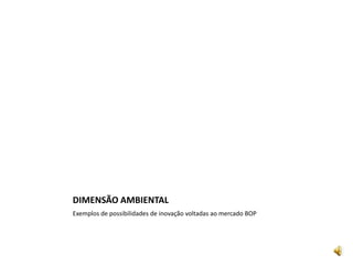 DIMENSÃO AMBIENTALExemplos de possibilidades de inovação voltadas ao mercado BOP