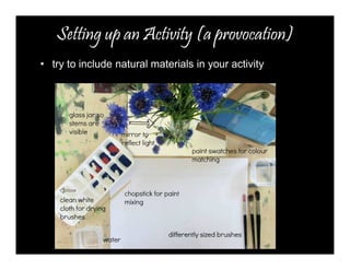 Setting up an Activity (a provocation) 
• try to include natural materials in your activity 
 