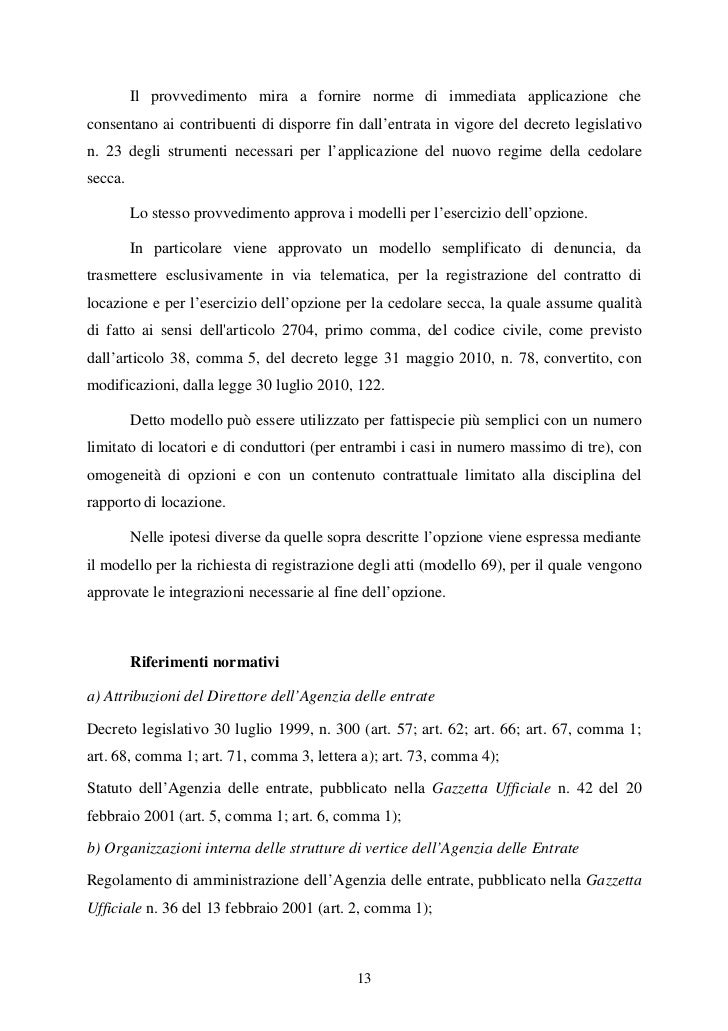 Provvedimento Cedolare Secca