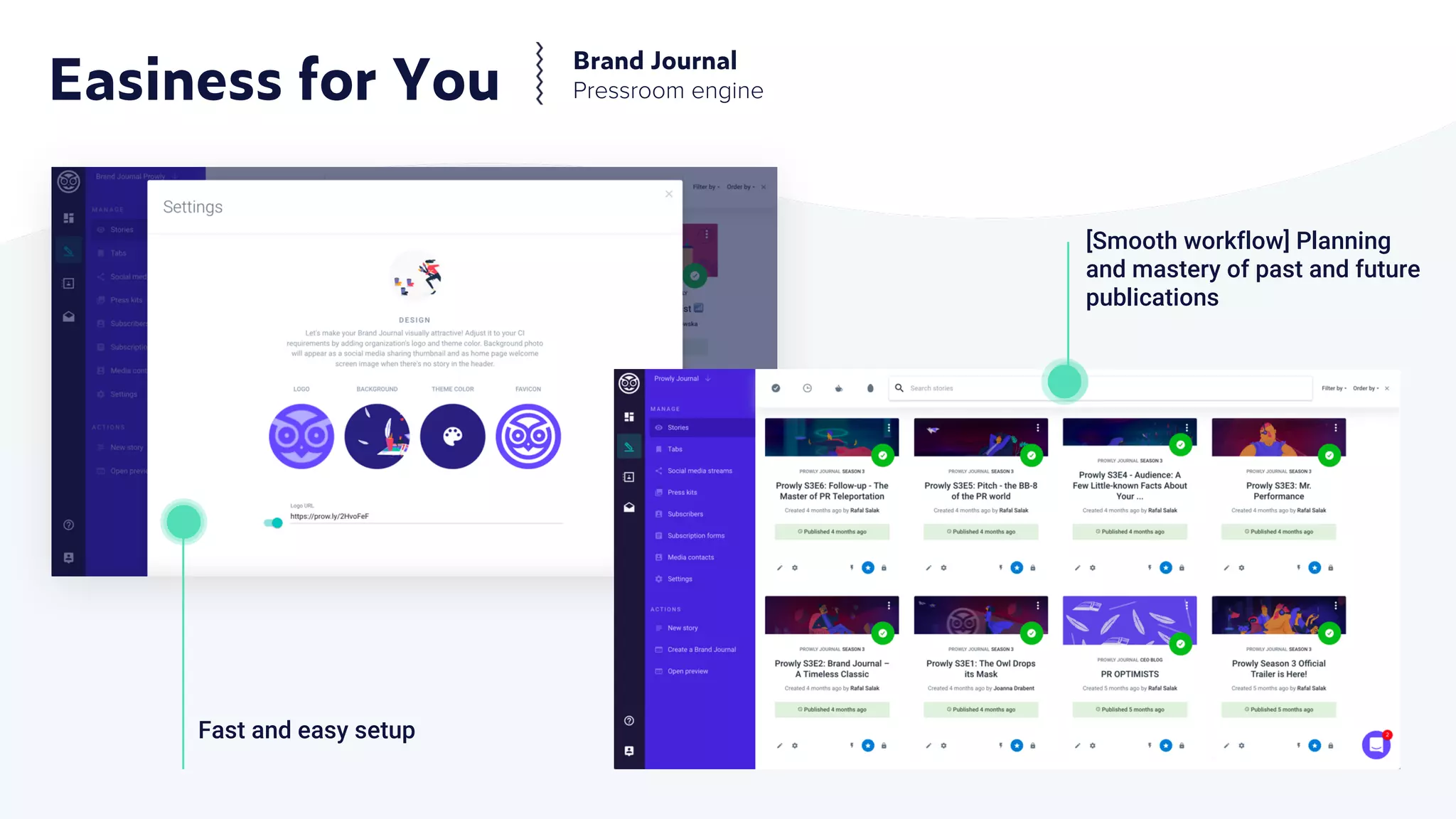 [Smooth workflow] Planning
and mastery of past and future
publications
Brand Journal
Pressroom engineEasiness for You
Fast and easy setup
 