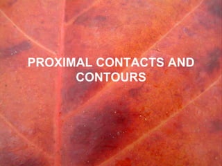 PROXIMAL CONTACTS AND
CONTOURS
 
