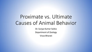 Dr. Surjya Kumar Saikia
Department of Zoology
Visva-Bharati
Proximate vs. Ultimate
Causes of Animal Behavior
 