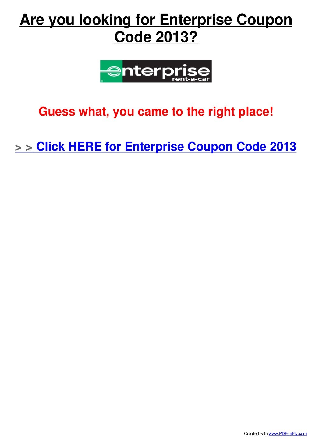 Enterprise Coupon Code 2013