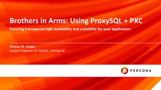 © 2019 Percona1
Vinicius M. Grippa
Brothers in Arms: Using ProxySQL + PXC
Ensuring transparent high availability and scalability for your application
Support Engineer for MySQL / MongoDB
 