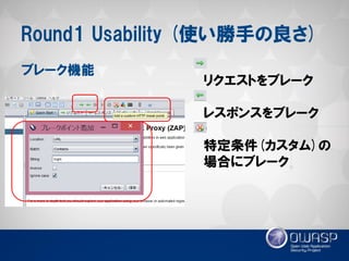 Round1 Usability (使い勝手の良さ) 
ブレーク機能 
リクエストをブレーク 
レスポンスをブレーク 
特定条件(カスタム)の 
場合にブレーク  