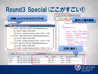 Round3 Special(ここがすごい!) 
記録したリクエストがスクリプト化 
実行して動作確認 
正常に動作！  