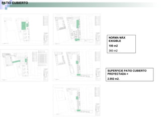 PATIO CUBIERTO  NORMA MÁX EXIGIBLE 100 m2 360 m2 SUPERFICIE PATIO CUBIERTO PROYECTADA =  2.092 m2. 
