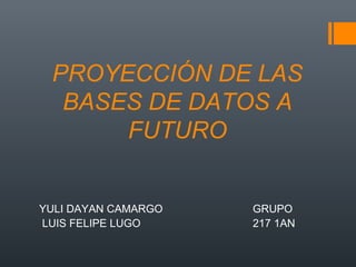 PROYECCIÓN DE LAS
BASES DE DATOS A
FUTURO
YULI DAYAN CAMARGO GRUPO
LUIS FELIPE LUGO 217 1AN
 
