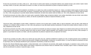 El día de hoy se provocará a los niños y niñas con el video de barni el camión sobre insectos y se dispondrá materias como canasta de huevo para construir nuestro insecto
una abeja o araña o lo que ellos y ellas deseen de acuerdo a su interés. (en este día se potenciarán los pilares en especial la literatura y el arte)
*Se da inicio a las experiencias del día saludando a las familias con un saludo muy cordial, se ambienta el espacio con música y se realiza el saludo grupal con todos los niños
y niñas entonando canciones como buenos días, sol solecito, el campanario entre otros que los niños y niñas propongan, además sé continuara con la reflexión donde se invitara
a un niña o niña a dar gracias por lo que ellos deseen además el lanzamiento del dado de los valores donde se invitara a un niño o niña y hablaremos del valor del día.
En este día se provocará a los niños y niñas con el audio cuento cucarachita Martínez luego se dispone el material como cuchara desechables lana ojos móviles para construir
una cucaracha o lo que deseen de acuerdo as u interés, (en este día se potenciarán los pilares en especial la literatura y el arte)
*Este día los niños y niñas llegaran al centro infantil y cantaremos la canción el sol se quiere casar, la arañita, había un sapo la mariposita y, otras que ellos y ellas deseen sé
continuara con la reflexión donde se invitara a un niña o niña a dar gracias por lo que ellos deseen además el lanzamiento del dado de los valores donde se invitara a un niño o
niña y hablaremos del valor del día.
En este día se provocará a los niños y niñas con los lazos y la canción de la serpiente que anda por el bosque, luego indagamos sus saberes previos sobre que comen las aves
para que usan su pico, por último, se dispone material como vinilos de colores, pinceles, material reutilizable como canastas de huevo para que los niños y niñas construyan un
gusano o lo que deseen de acuerdo a su interés. (este día se potenciarán los pilares en especial el arte y la exploración del medio)
*El día de hoy se saluda a los niños y niñas con la canción juan paco pedro de la mar, además se fortalecerá el respeto por el otro, la higiene personal como el cepillado de
dientes y el lavado de manos mínimo 6 veces al día para prevenir contagios de enfermedades, la autonomía y la práctica número 3 y 2 que nos habla de la importancia de tener
la casa limpia y tener una adecuada desinfección para la preparación de alimentos y el dado de los valores
Este día se les ofrecerá diferentes juegos grupales y rondas tradicionales como: la entonación de canciones, doña cigüeña, las tortuguitas, la serpiente, la vaca y el torito, el rey
manda, la vaca pintada, el lobo, la manta mágica y para finalizar la experiencia se les ofrecerá música con diferentes ritmos musicales y lograr en ellos su creatividad corporal.
(este día se potenciarán los pilares en especial el juego y el arte)
 