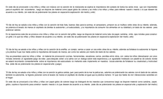 En este día se provocarán a los niños y niñas con música con la canción de la mariposita se explica la importancia del cuidado de todos los seres vivos que son importantes
para el equilibrio del ecosistema , luego se dispone de material como papel globo de colores y se invita a los niños y niñas para rellenar nuestro insecto o lo que deseen de
acuerdo a su interés. (en este día se potenciarán los pilares en especial la exploración del medio y arte)
*El día de hoy se saluda a los niños y niñas con la canción de hola hola, buenos días para la sonrisa, el campanario, pimpom es un muñeco entre otras de su interés. además,
se potencia el lavado de manos el cepillado de dientes la autonomía y el autocuidado, y la importancia de consumir los alimentos en su totalidad y el dado de los valores para
potenciar valores.
En la experiencia este día se provoca a los niños y niñas con la canción del grillito, luego se dispone de material como tubo de papel, cartulina, vinilo, ojos móviles para construir
un grillo o lo que los niñas y niños deseen de acuerdo a su interés. (en este día se potenciarán los pilares en especial la exploración del medio, arte)
*El día de hoy se saluda a los niños y niñas con la canción de la arañita, un conejin, vamos a cazar un oso entre otras de su interés, además se fortalece la autonomía la higiene
y la práctica 5 que nos habla sobre la importancia del lavado de manos, así como los valores por medio del dado de los valores.
Hoy se presentara para los niños y niñas el material de provocación cocinas, herramientas, secadoras, carros, peinillas entre otros, con estos los niños interactuaran por unos
minutos teniendo un agradable juego de roles para después volver a la calma con un dialogo sobre esta experiencia y un agradable moldeado con plastili na de colores donde
se estará recordando constantemente sobre la importancia del autocuidado no metiendo este implemento en nuestras bocas además de fortalecer su creatividad y motricidad
fina. (este día se potenciarán los pilares en especial arte y juego)
*El día de hoy se saluda a los niños y niñas con la canción la gatica carlota, juan paco pedro de la mar la patica lulu, además se potenciarán los valores con el dado de los valores
también la autonomía, la higiene personal como el lavado de manos el cepillado de dientes al igual que la práctica número 14 que nos habla de vivir interacciones sensibles en
el hogar.
En este día se provocará a los niños y niñas con papel globo de colores luego se dialogará de los insectos que conocemos luego se dispone material como cartulina, papel,
globo, copitos e hipoclorito para construir nuestro insecto o lo que deseen de acuerdo a su interés. (este día se potenciarán los pilares en especial arte y exploración del medio)
 