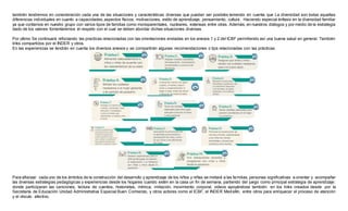 también tendremos en consideración cada una de las situaciones y características diversas que puedan ser posibles teniendo en cuenta que La diversidad son todas aquellas
diferencias individuales en cuanto a capacidades, aspectos físicos, motivaciones, estilo de aprendizaje, pensamiento, cultura. Haciendo especial énfasis en la diversidad familiar
ya que contamos en nuestro grupo con varios tipos de familias como monoparentales, nucleares, extensas entre otras. Además, en nuestros diálogos y por medio de la estrategia
dado de los valores fomentaremos el respeto con el cual se deben abordar dichas situaciones diversas.
Por ultimo Se continuará reforzando las practicas relacionadas con las orientaciones enviadas en los anexos 1 y 2 del ICBF permitiendo así una buena salud en general. También
links compartidos por el INDER y otros.
En las experiencias se tendrán en cuenta los diversos anexos y se compartirán algunas recomendaciones o tips relacionadas con las prácticas.
Para afianzar cada uno de los ámbitos de la construcción del desarrollo y aprendizaje de los niños y niñas se invitará a las familias, personas significativas a orientar y acompañar
las diversas estrategias pedagógicas y experiencias desde los hogares cuando estén en la casa un fin de semana, partiendo del juego como principal estrategia de aprendizaje:
donde participaran las canciones, lectura de cuentos, historietas, mímica, imitación, movimiento corporal, videos apoyándose también en los links creados desde por la
Secretaría de Educación Unidad Administrativa Especial Buen Comienzo, y otros actores como el ICBF, el INDER Medellín, entre otros para enriquecer el proceso de atención
y el vínculo afectivo.
 