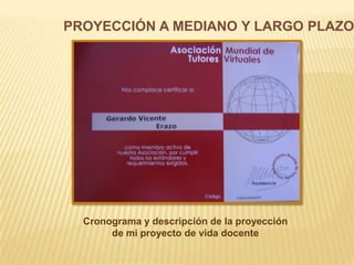PROYECCIÓN A MEDIANO Y LARGO PLAZO Cronograma y descripción de la proyección de mi proyecto de vida docente 