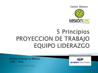 5 PrincipiosPROYECCION DE TRABAJO EQUIPO LIDERAZGO Miembros de la Familia de Iglesias Modelo Eclesial La Molina  LIMA - Perú www.cpclamolina.org 