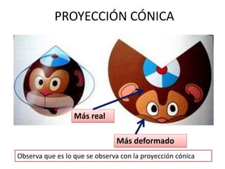 PROYECCIÓN CÓNICA
Observa que es lo que se observa con la proyección cónica
Más real
Más deformado
 