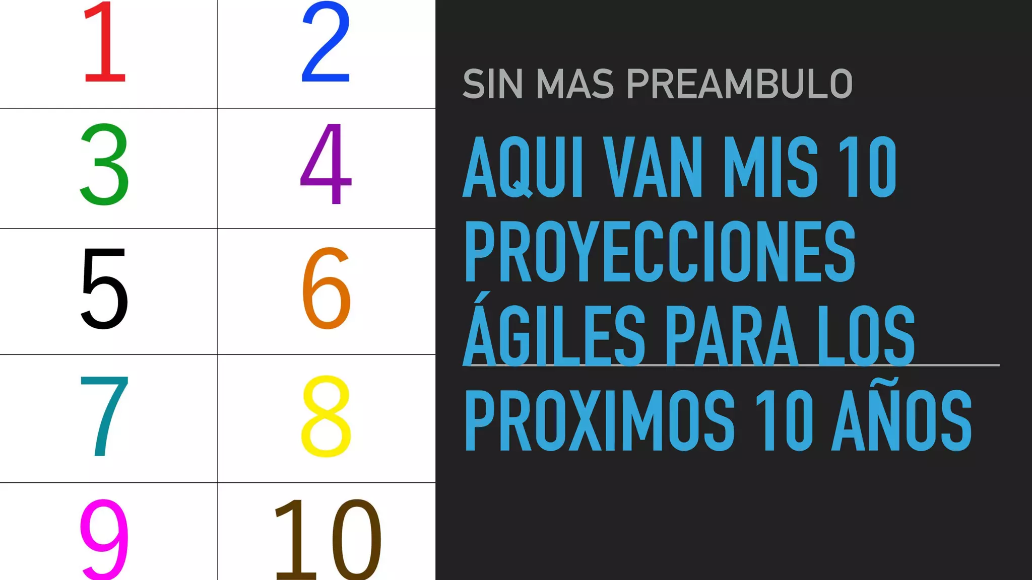 AQUI VAN MIS 10
PROYECCIONES
ÁGILES PARA LOS
PROXIMOS 10 AÑOS
SIN MAS PREAMBULO
 