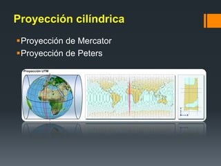 Proyección cilíndrica
Proyección de Mercator
Proyección de Peters
 